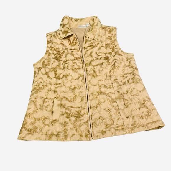 Weekends by Chicos Quilted Vest Women's Sz 2 (12)  GOLD Full Zip Pockets Collar - Picture 5 of 10